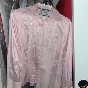 Pink Embroidered Button-Up Blouse Size Small